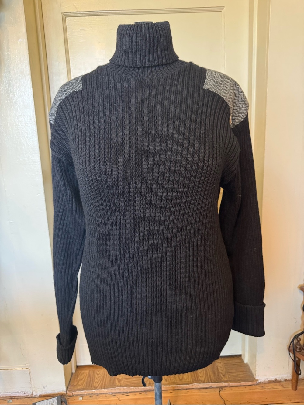 Niffi Ecosse 2XL Wool Turtleneck Sweater Harris Tweed Patches Made in Britain